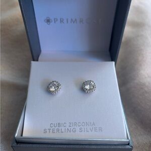 Sterling Silver Cubic Zirconia Halo Stud Earrings - New in box